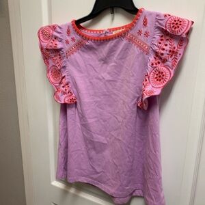Easel Lilac Top with Coral Embroidery